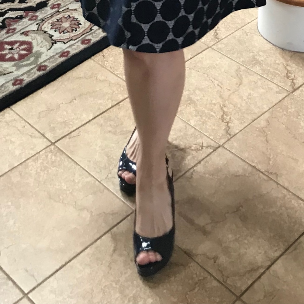 Nine West 7M Navy Blue Wedge Open Back & Toe Heels
